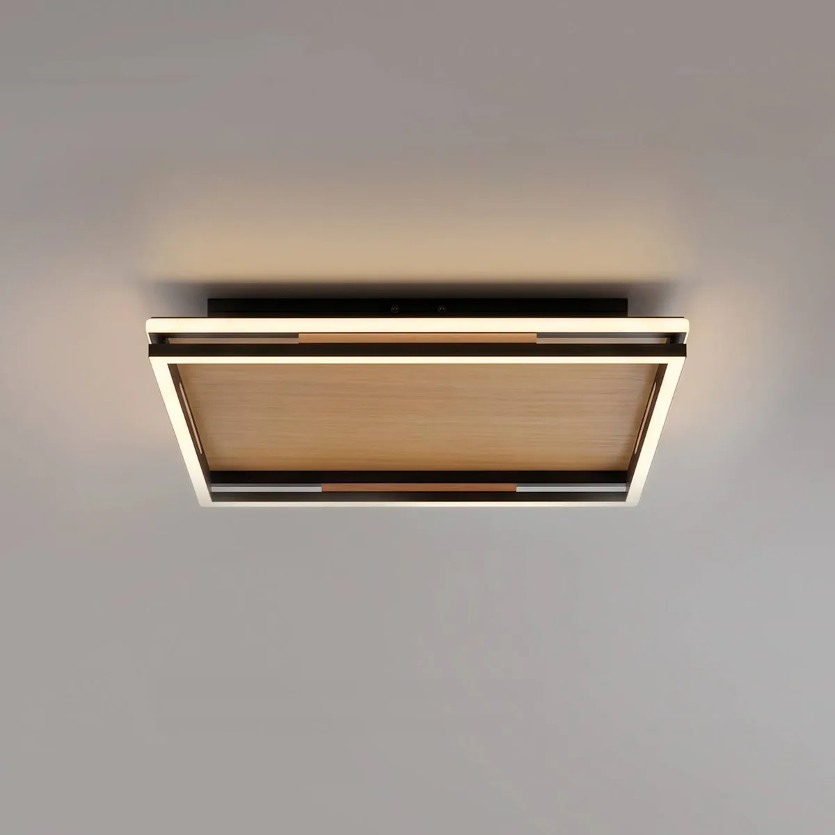 LED plafondlamp Sveja, lengte 45 cm, zwart/houtkleurig, CCT van Paul Neuhaus in Eikenhout, Matzwart – productfoto