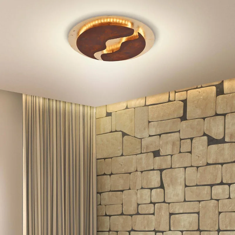 LED-plafondlicht Nevis, rond, Ø 50 cm, bruin-goud de Paul Neuhaus en Roestbruin, Or – photo produit