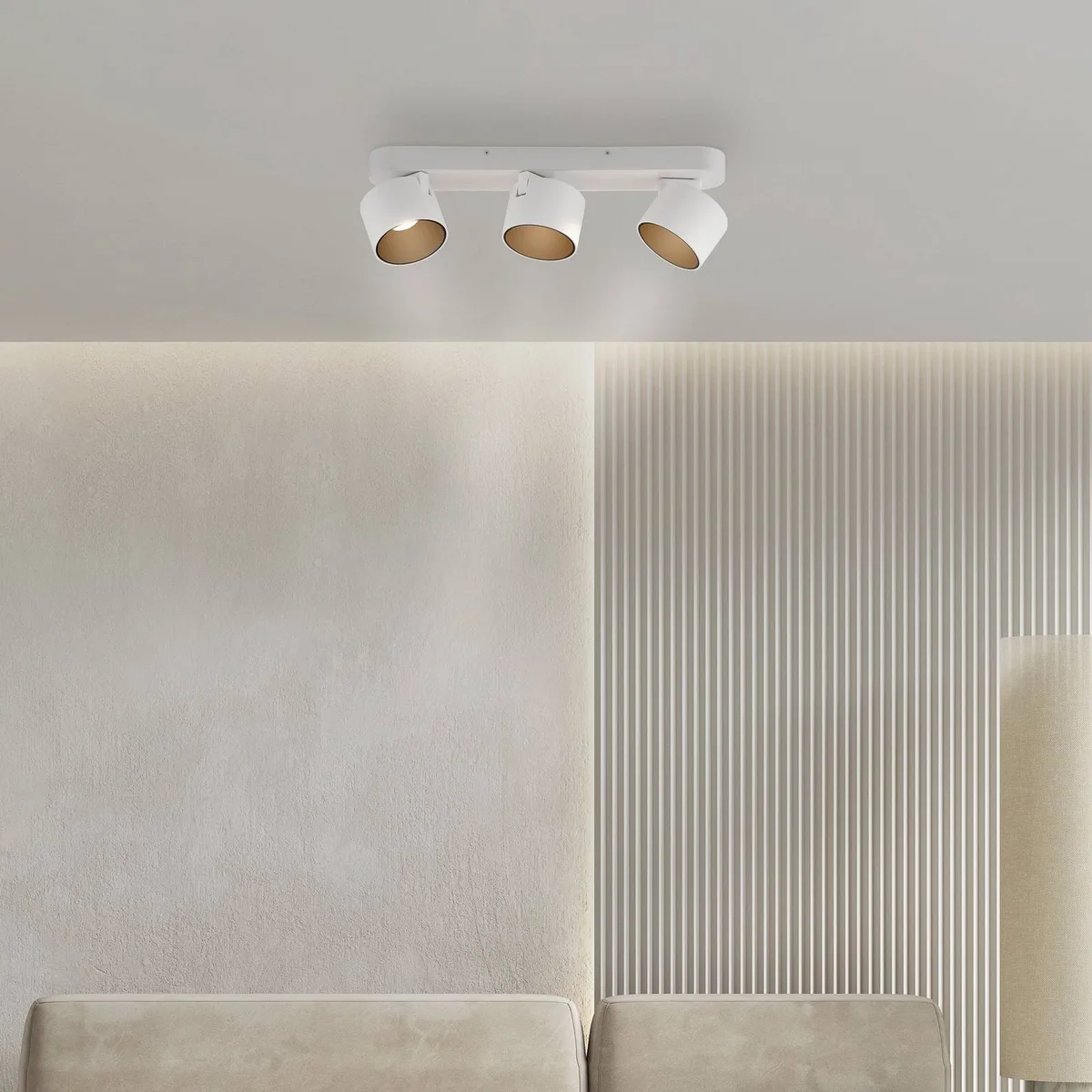 LED plafondspot PURE Cup, lengte 56 cm, metaal, 3-lamps fra Paul Neuhaus i Hvid – produktbillede