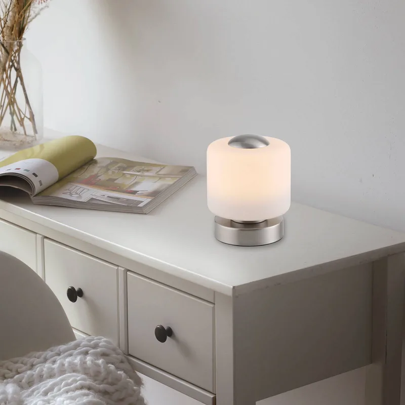LED tafellamp Bota, staalkleurig, glas, dimbaar de Paul Neuhaus en Staal – photo produit