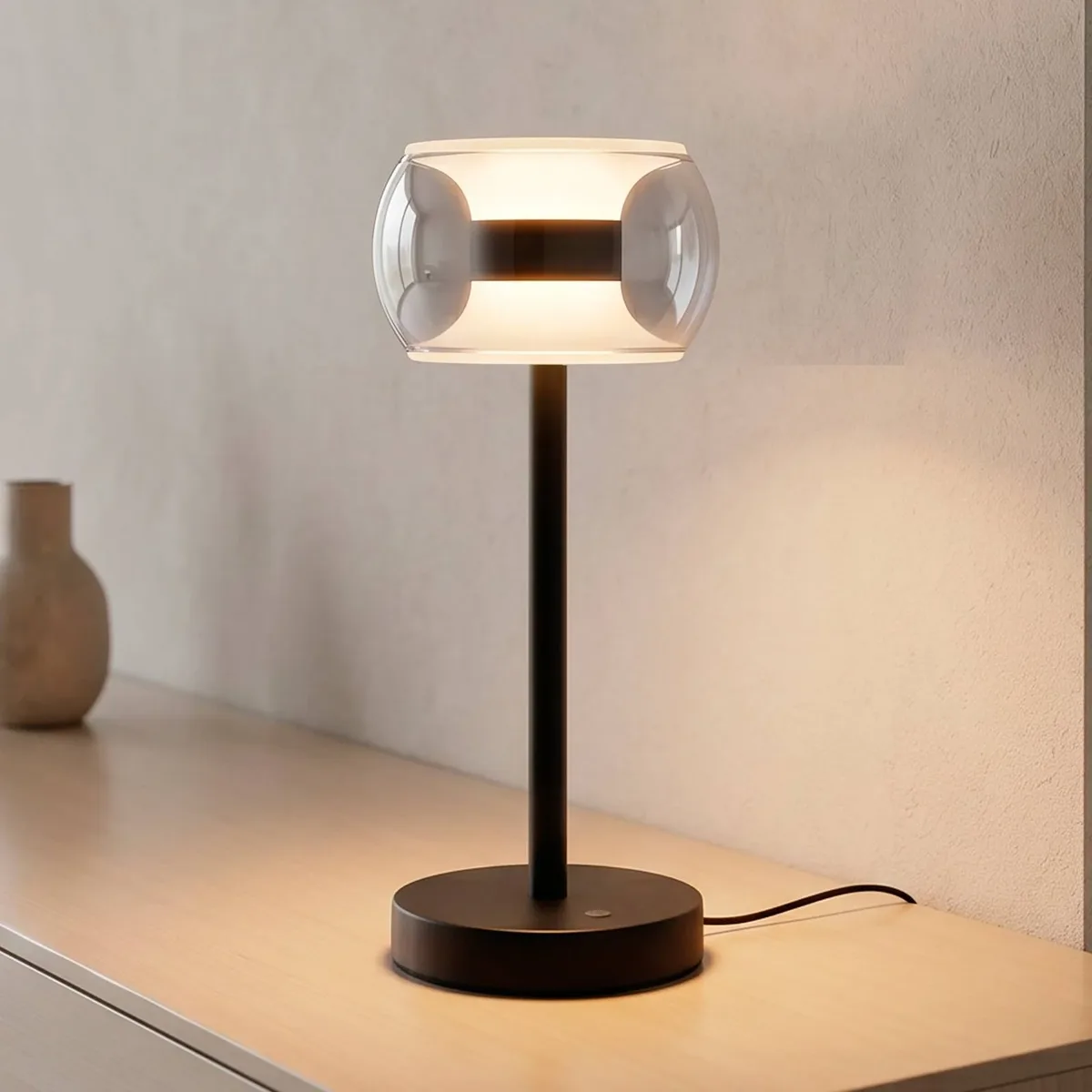 LED tafellamp Fumea, hoogte 35 cm, zwart/rookkleurig, glas CCT by Paul Neuhaus in Black, Rookgrijs – product photo