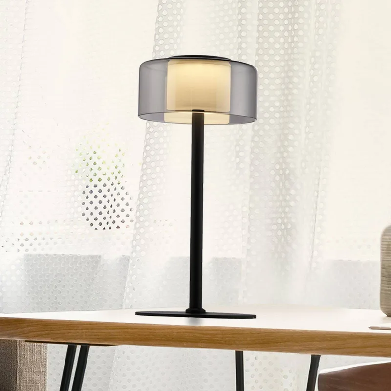 LED tafellamp Rika, glas, 33 cm hoog, dimbaar fra Paul Neuhaus i Sort, Zwart-transparant – produktbillede