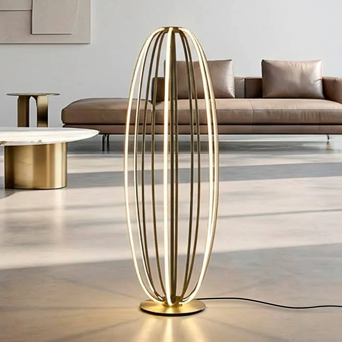 LED vloerlamp Elvara, bronskleurig, hoogte 108 cm, metaal de Paul Neuhaus en Bronze – photo produit