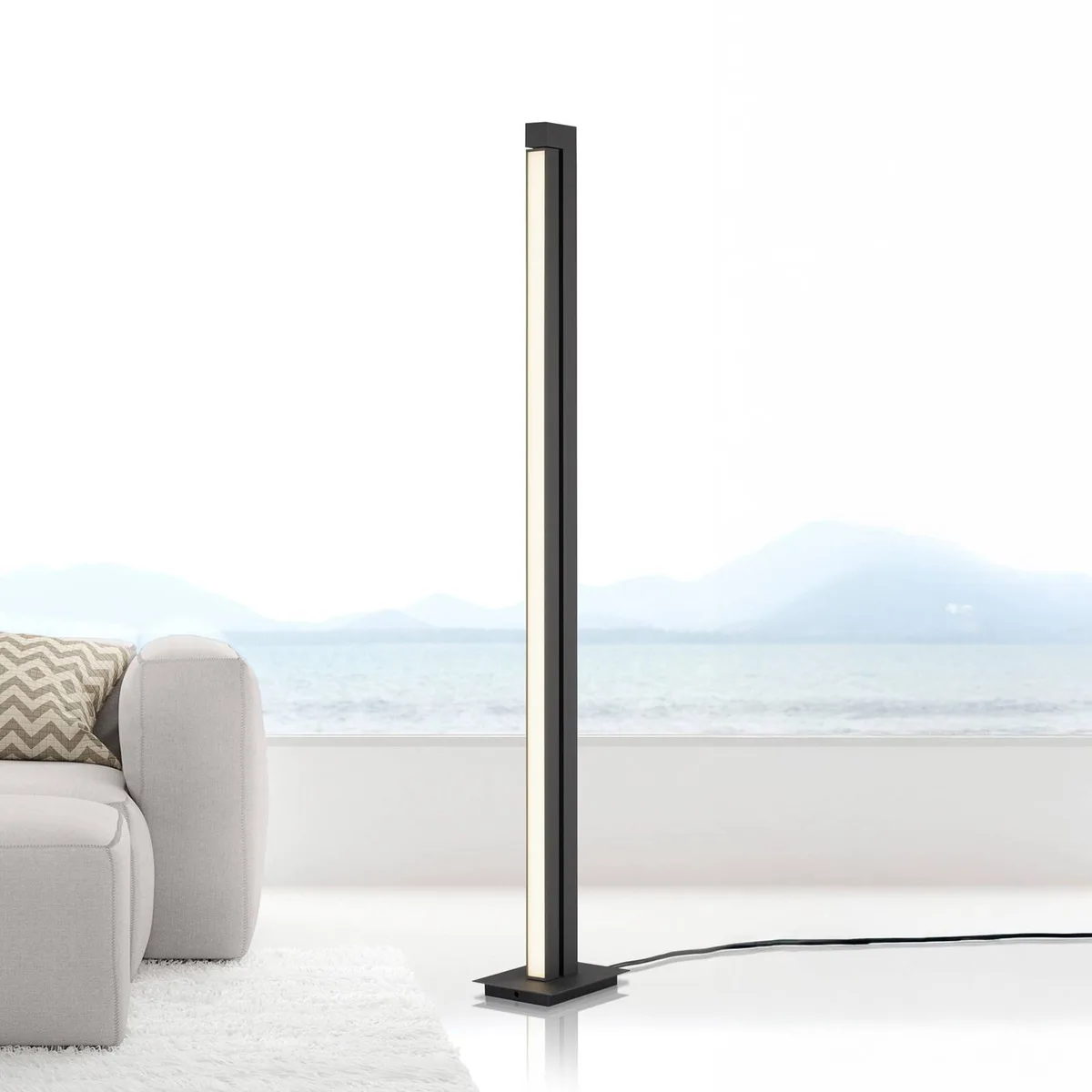 LED vloerlamp PURE Lines, antraciet, afstandsbediening, 140 cm de Paul Neuhaus en Anthracite, Blanc – photo produit