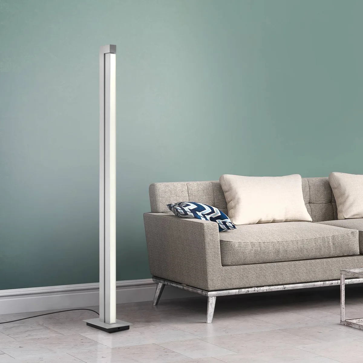 LED vloerlamp PURE Lines, zilver, afstandsbediening, 140 cm von Paul Neuhaus in Silber, Weiß – Produktfoto