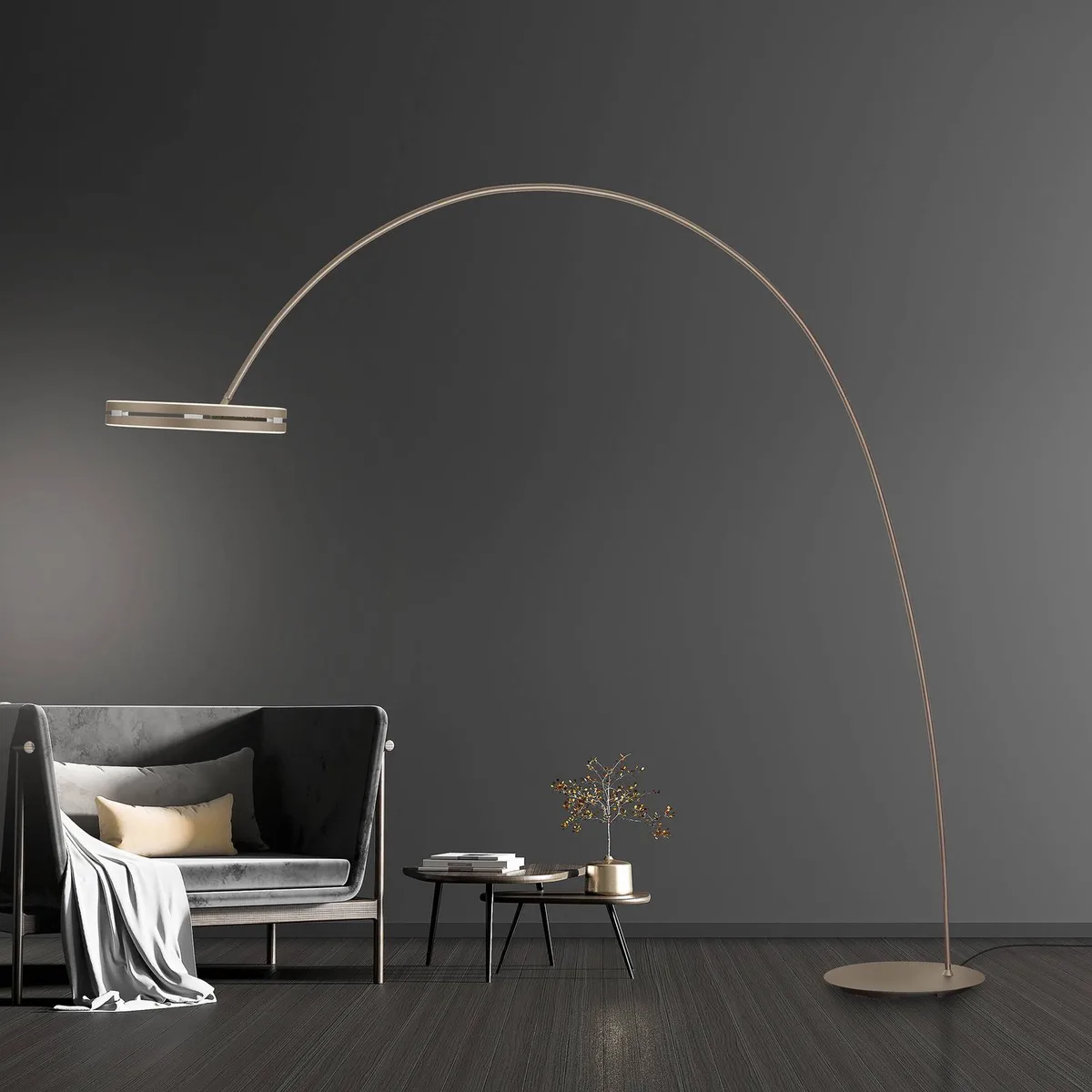 LED vloerlamp PURE Loop-Bow, bronskleurig, reikwijdte 290 cm by Paul Neuhaus in Bronze, White – product photo