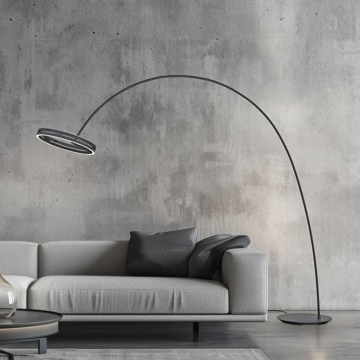 LED vloerlamp PURE Loop-Bow, zwart, reikwijdte 290 cm, CCT von Paul Neuhaus in Schwarz, Weiß – Produktfoto