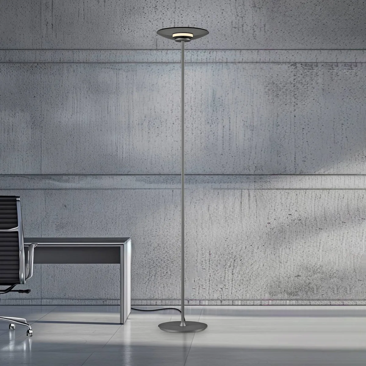 LED vloerlamp PURE Moon, rookglas, 180 cm fra Paul Neuhaus i Platina – produktbillede