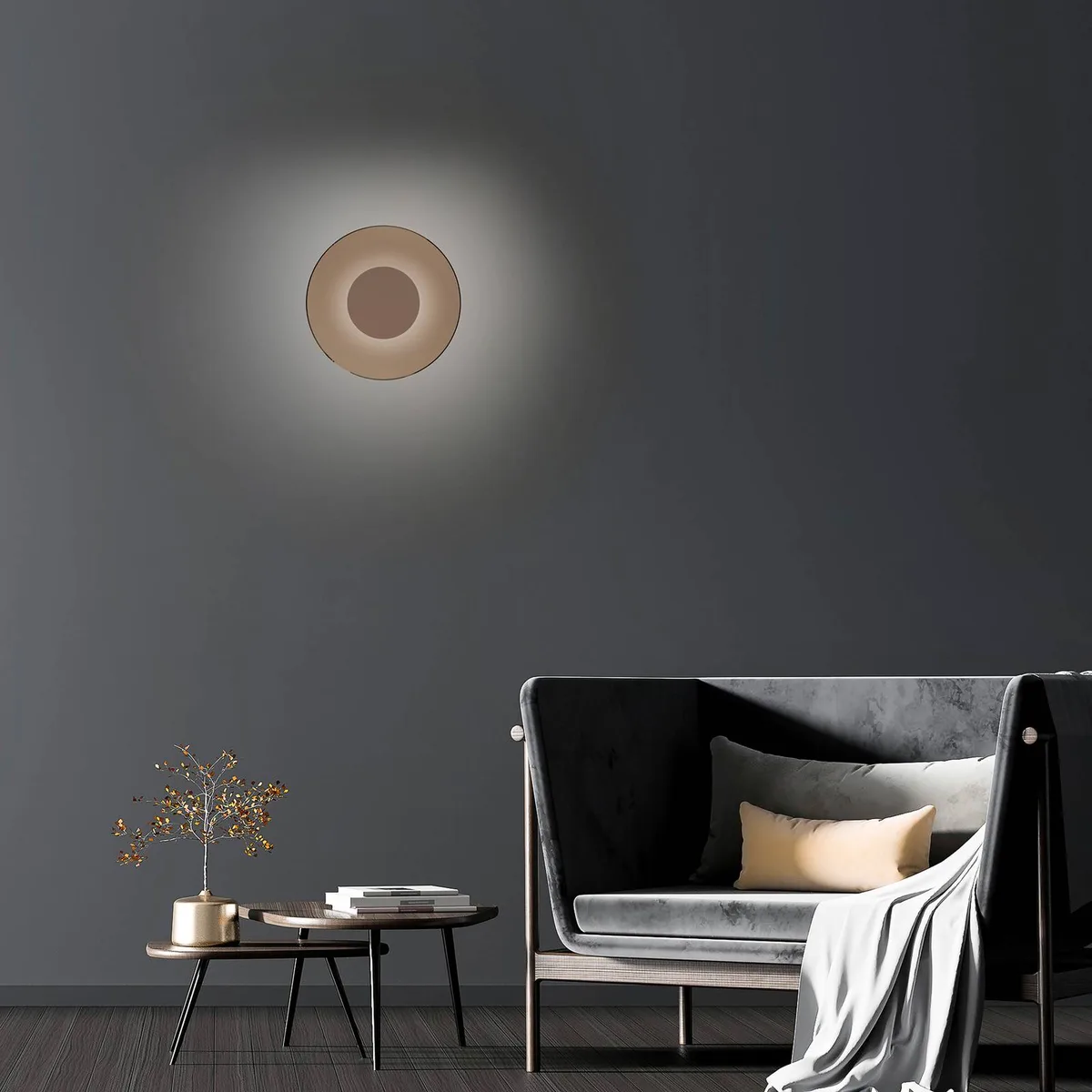 LED wandlamp Moon, brons, Ø 32 cm, glas/aluminium de Paul Neuhaus en Bronze, Brons-transparant – photo produit
