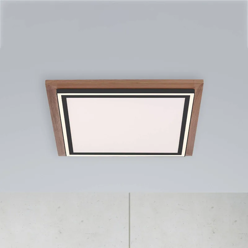 Palma LED plafondlamp CCT vierkant de Paul Neuhaus en Hout donker, Noir, Blanc – photo produit