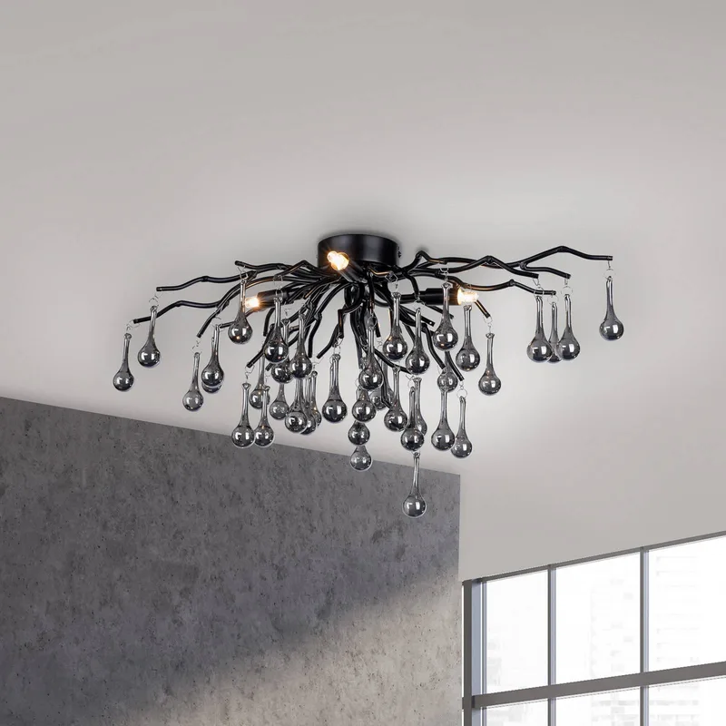 plafondlamp Icicle, 4-lamps, zwart von Paul Neuhaus in Schwarz, Helder – Produktfoto