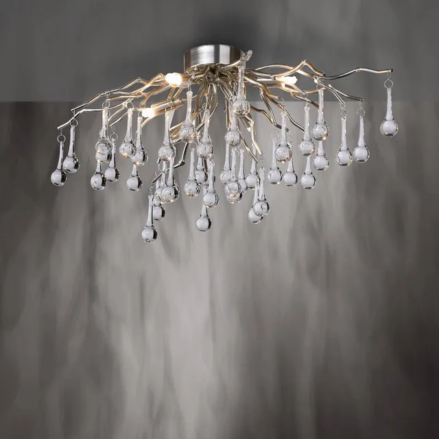 plafondlamp Icicle, glazen hanglamp, 4-lamps, zilver fra Paul Neuhaus i Staal, Helder – produktbillede 5 af 5