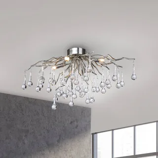 plafondlamp Icicle, glazen hanglamp, 4-lamps, zilver
