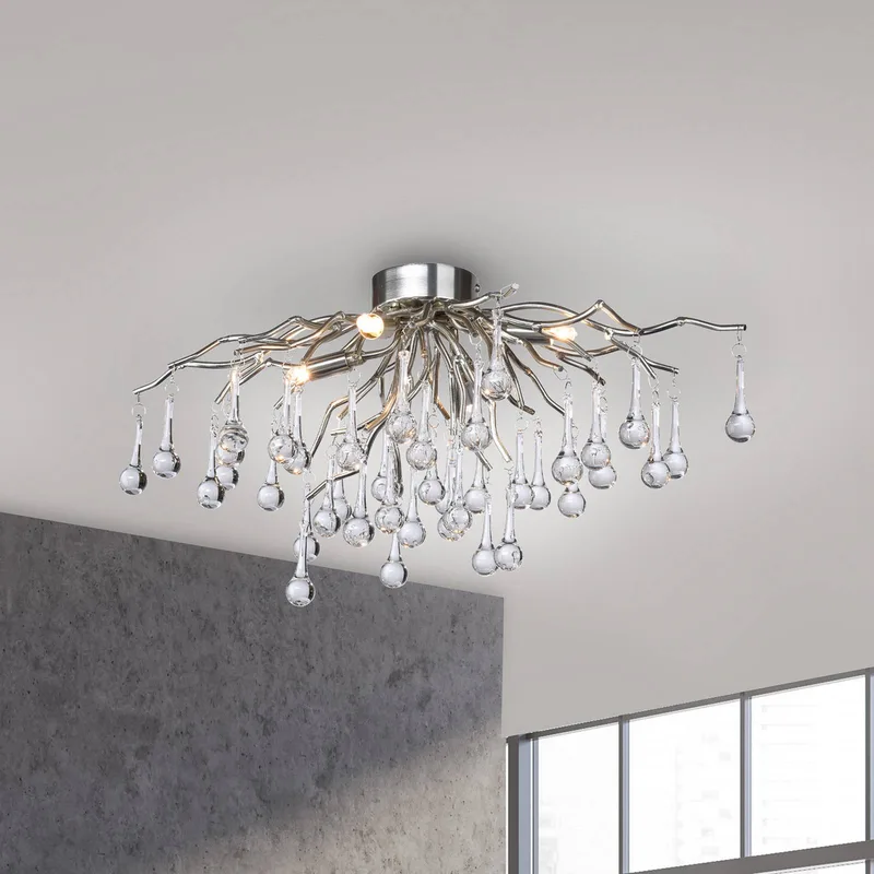 plafondlamp Icicle, glazen hanglamp, 4-lamps, zilver fra Paul Neuhaus i Staal, Helder – produktbillede 1 af 5
