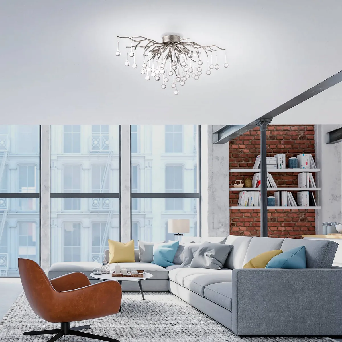 plafondlamp Icicle, glazen hanglamp, 4-lamps, zilver fra Paul Neuhaus i Staal, Helder – produktbillede 2 af 5
