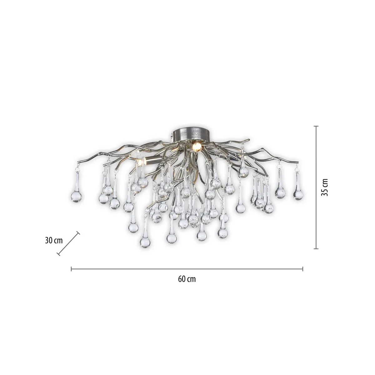 plafondlamp Icicle, glazen hanglamp, 4-lamps, zilver fra Paul Neuhaus i Staal, Helder – produktbillede 4 af 5