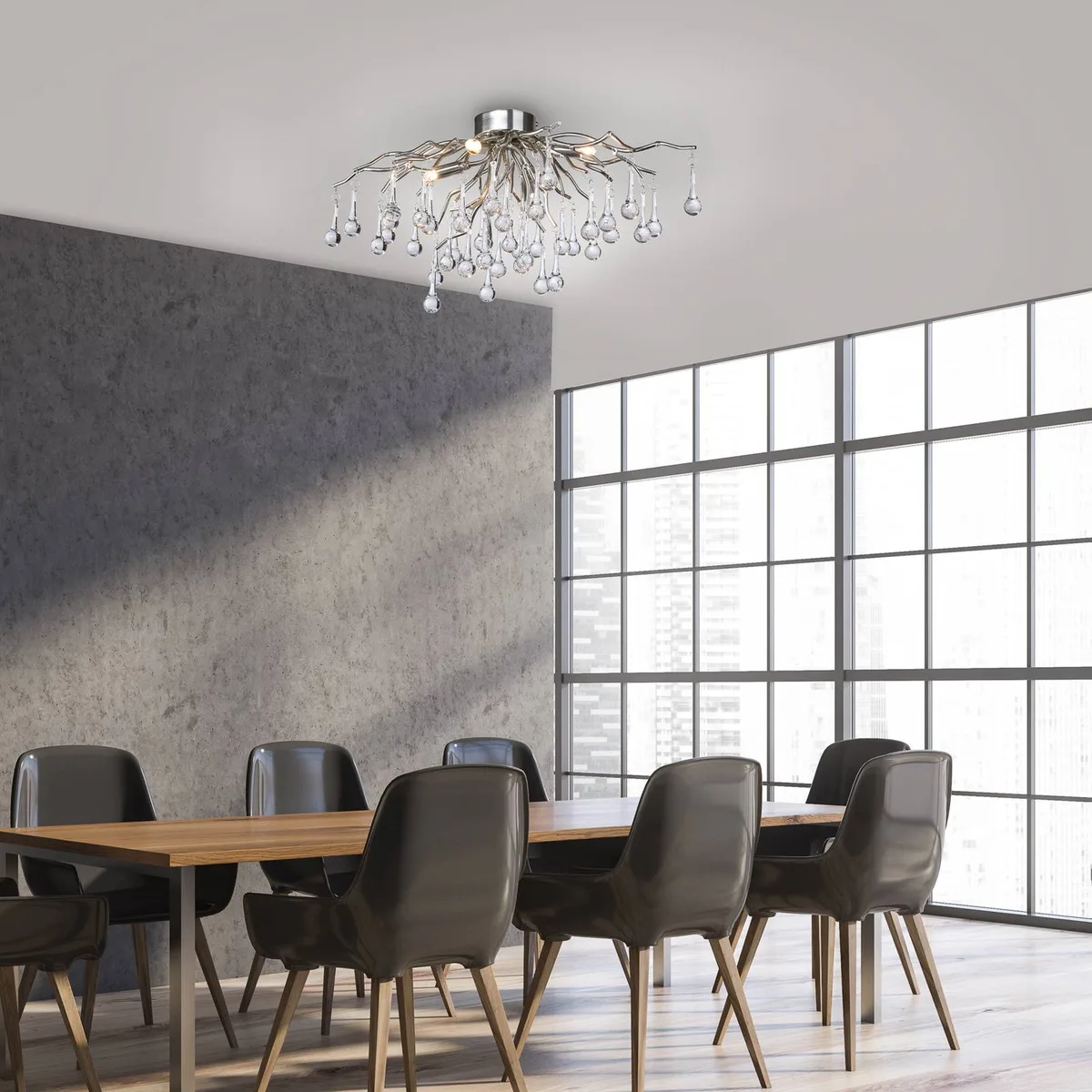 plafondlamp Icicle, glazen hanglamp, 4-lamps, zilver fra Paul Neuhaus i Staal, Helder – produktbillede 3 af 5