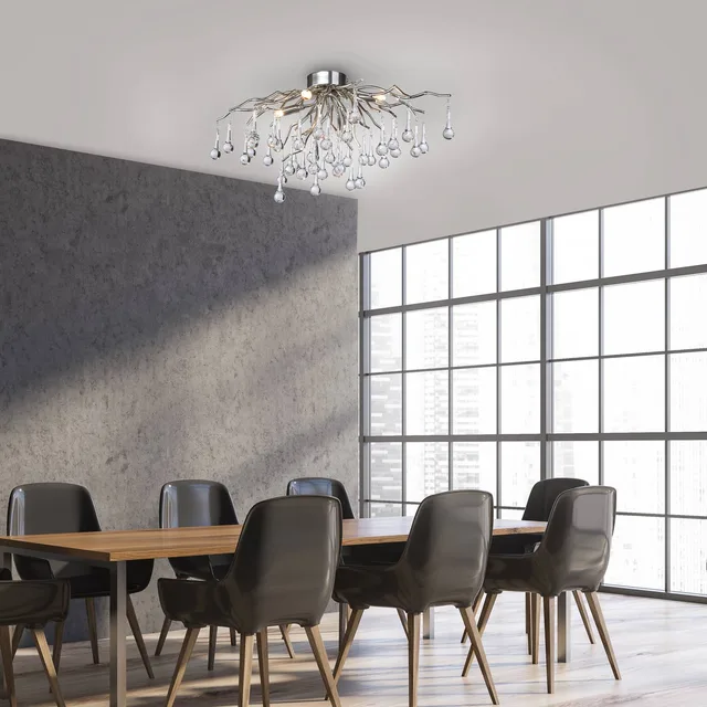 plafondlamp Icicle, glazen hanglamp, 4-lamps, zilver fra Paul Neuhaus i Staal, Helder – produktbillede 3 af 5