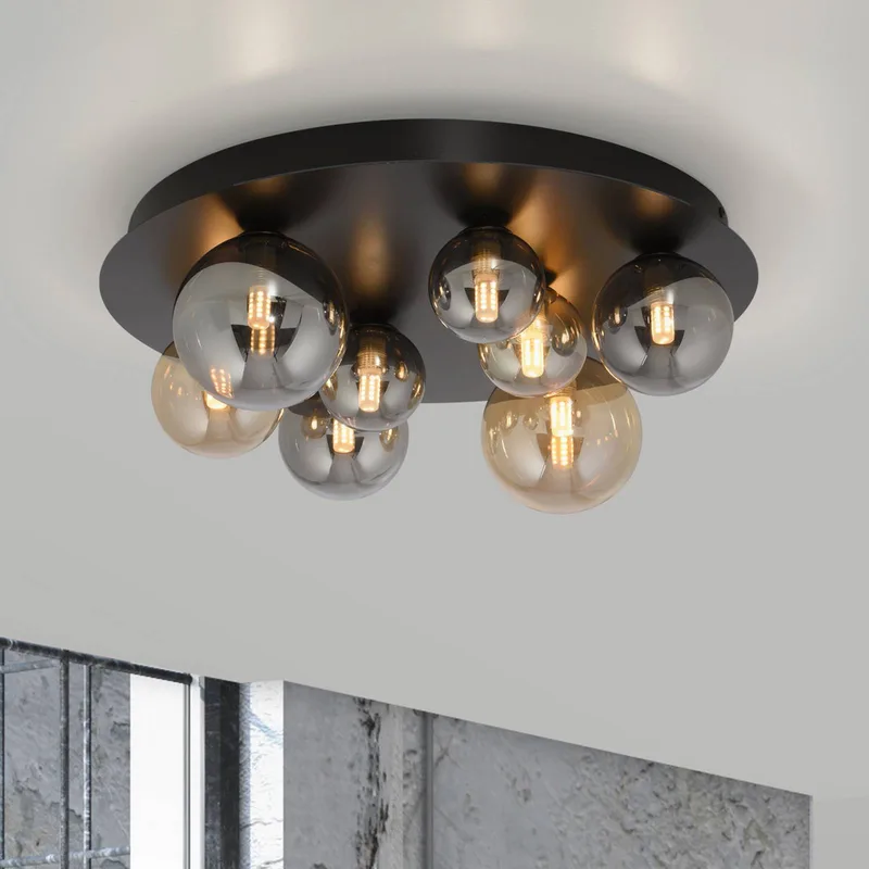 plafondlamp Popsicle, glas, Ø 48 cm, G9 fra Paul Neuhaus i Sort, Amber, Rookgrijs – produktbillede