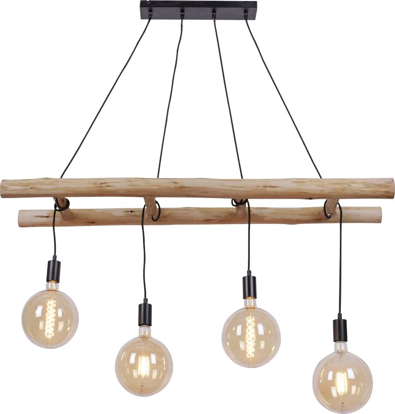 scala - Landelijke Hanglamp eettafel voor boven de eettafel | in eetkamer - 4 lichts - L 120 cm - Woonkamer | Slaapkamer | Keuken de Paul Neuhaus en Marron – photo produit