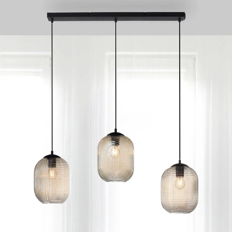 Shitake hanglamp, barnsteen, glas, 86 cm, E27 van Paul Neuhaus in Amber, Zwart – productfoto