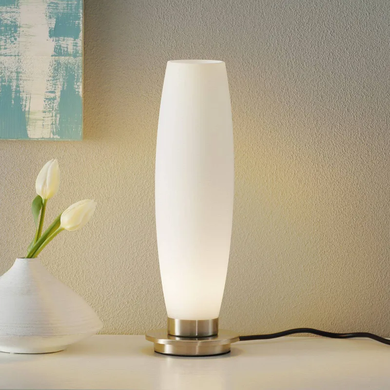 Tyra tafellamp, glas, Ø 10 cm, dimbaar, G9 de Paul Neuhaus en Zilvergrijs, Blanc – photo produit
