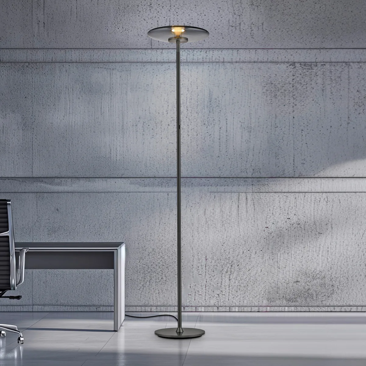 Vitrum LED vloerlamp, grijs aluminium/glas, touchdimmer - PURE - Woonkamer - Modern - Met lampenkap de Paul Neuhaus – photo produit