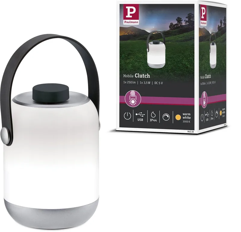 mobil bordlampe Clutch, krom fra Paulmann i Grå – produktbillede