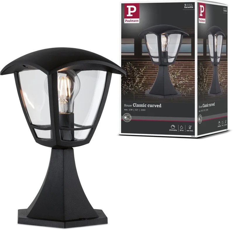 Bolderlamp B-waar Classic Curved IP44 280 mm max. 12W 230V Helder, Zwart E27 Kunststof de Paulmann en Helder, Noir – photo produit