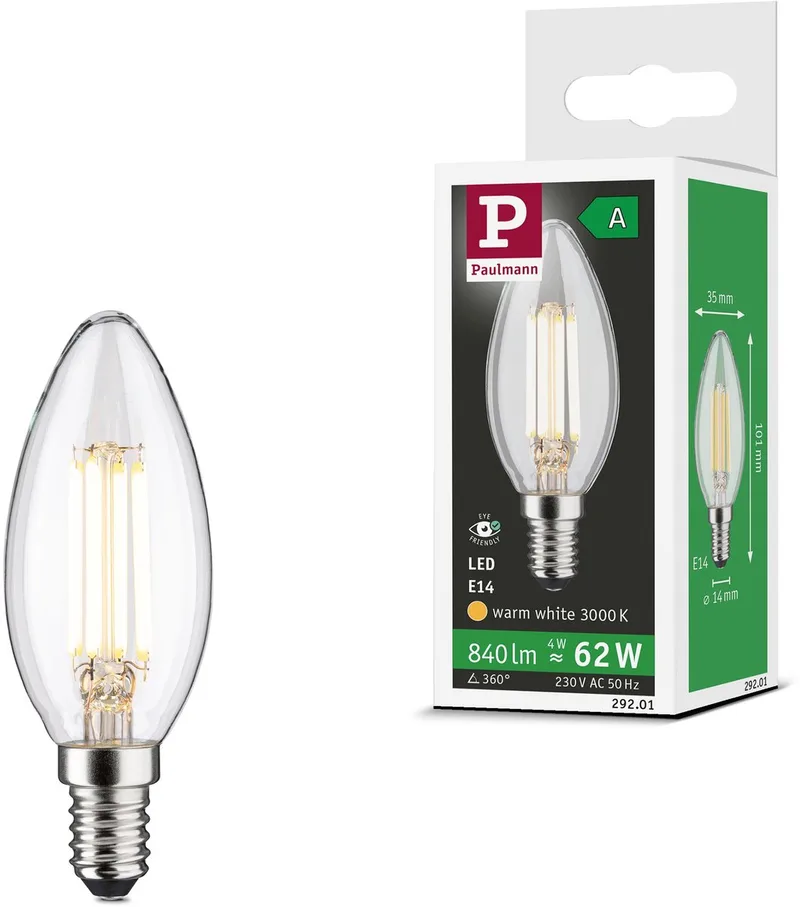 Eco-Line Filament 230 V LED kaars E14 840lm 4W 3000K Helder de Paulmann – photo produit