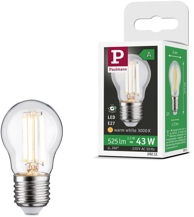 Paulmann 29211 LED EEK A (A - G) E27 Tropfenform 2.5 W Warmweiß (Ø x H) 45 mm x 80 mm 1 St. von Paulmann – Produktfoto