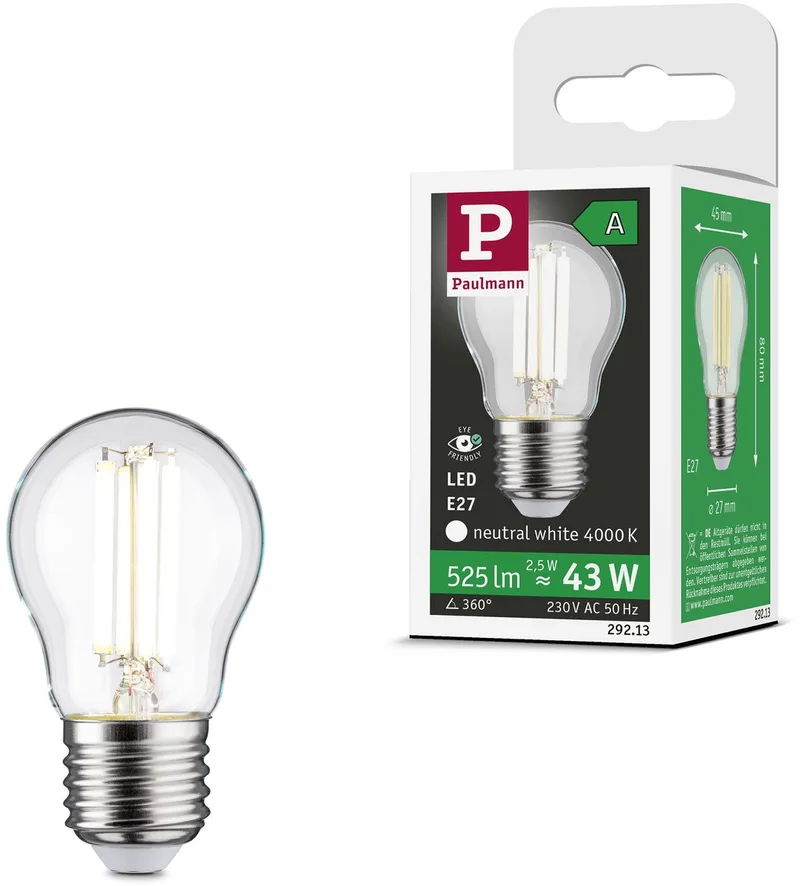 Eco-Line Filament 230 V LED-kogellamp Set van 1 80 mm 525lm 2,5W 4000K Helder de Paulmann – photo produit