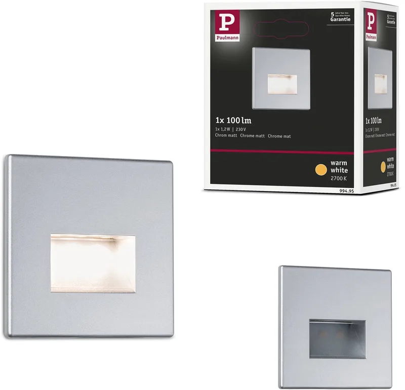 Edge LED Wandinbouwlamp – 2700K Warmwit – 1,2W – 50 lm – 230V – Wand- & Trapverlichting by Paulmann in Chroom mat – product photo