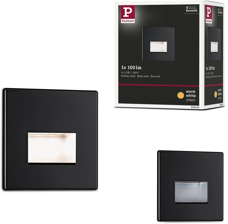 Edge applique encastrable LED, 2700K blanc chaud, 1,2W, 50 lm, 230V, éclairage mural et d'escalier de Paulmann en Zwart mat – photo produit