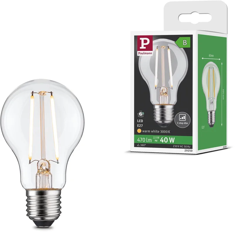 Paulmann 29250 LED CEE B (A - G) E27 forme de poire 2.5 W blanc chaud (Ø x H) 60 mm x 105 mm 1 pc(s) de Paulmann – photo produit
