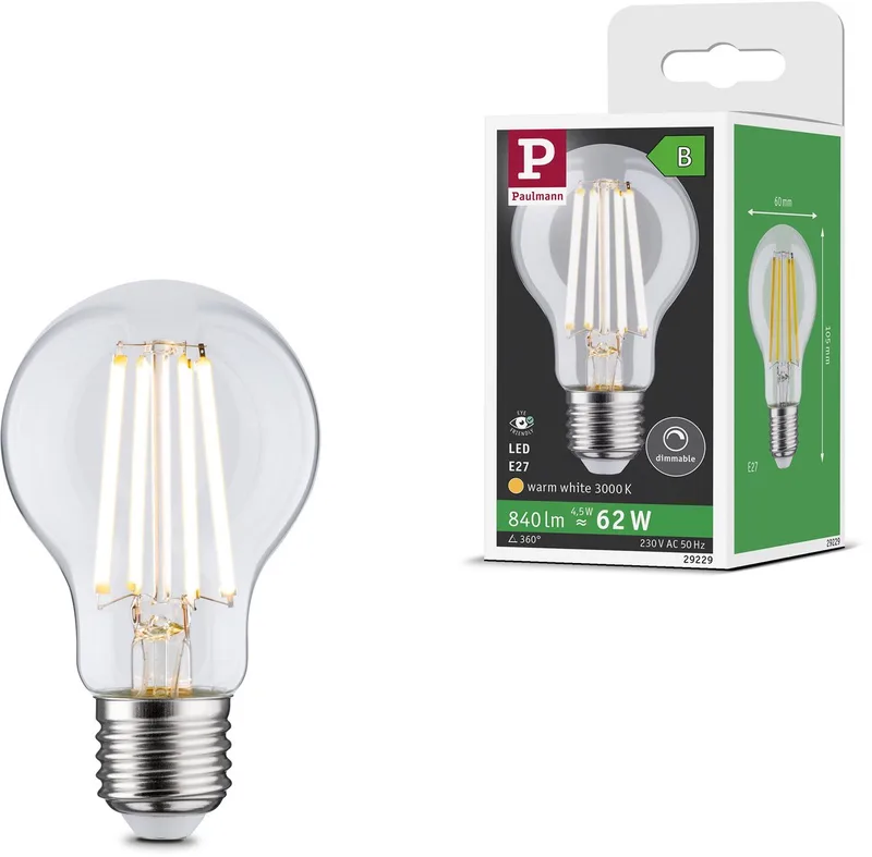 Paulmann 29229 LED CEE B (A - G) E27 forme de poire 4.5 W blanc chaud (Ø x H) 60 mm x 105 mm 1 pc(s) de Paulmann – photo produit
