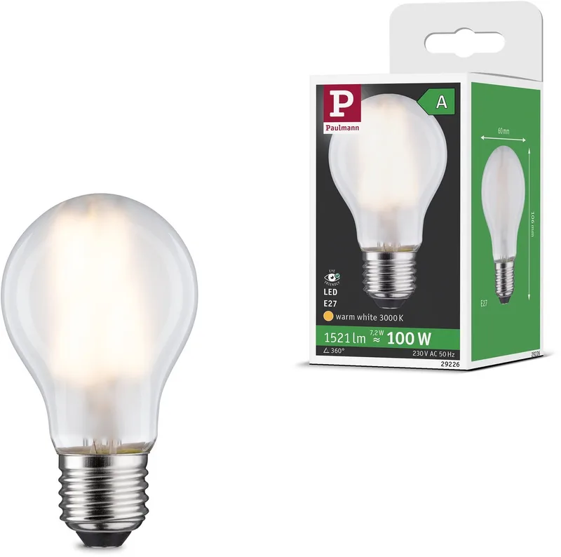 Efficient-Line Filament 230 V LED-gloeilamp E27 Enkele lamp 1521lm 7,2W 3000K Mat de Paulmann – photo produit