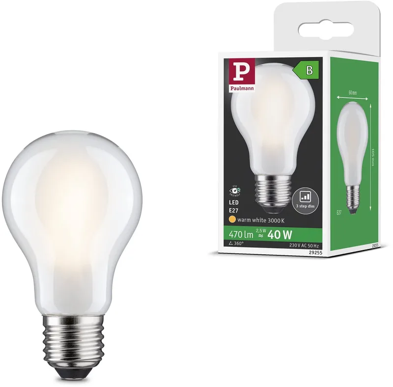 Paulmann 29255 LED CEE B (A - G) E27 forme de poire 2.5 W blanc chaud (Ø x H) 60 mm x 105 mm 1 pc(s) de Paulmann – photo produit