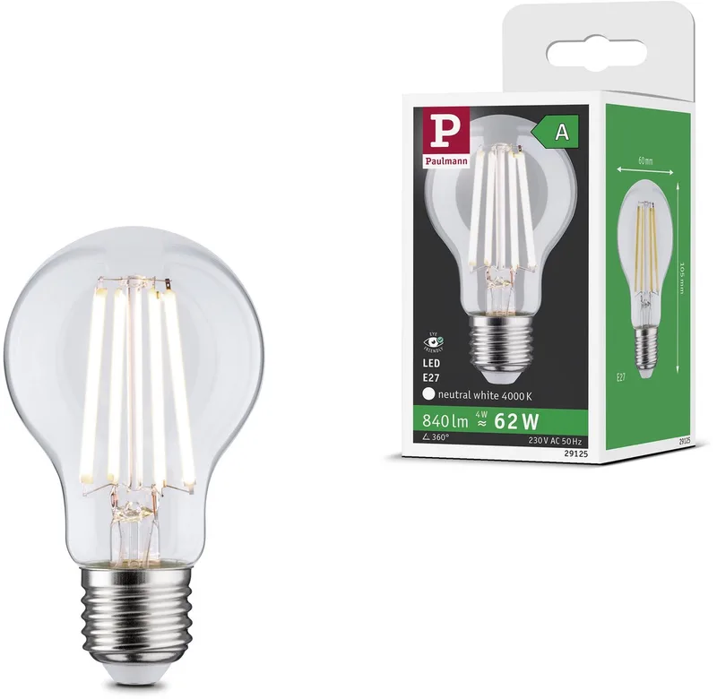 Efficient-Line Filament 230 V LED-gloeilamp E27 Set van 1 840lm 4W 4000K Helder by Paulmann – product photo