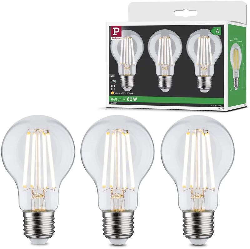Efficient-Line Filament 230 V LED-gloeilamp E27 Set van 3 3x840lm 3x4W 3000K Helder fra Paulmann – produktbillede