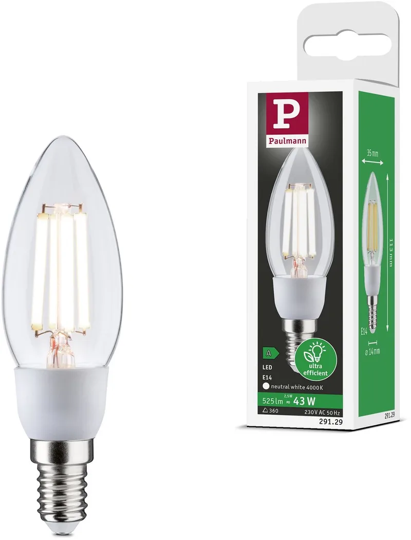 Paulmann 29129 LED CEE A (A - G) E14 2.5 W blanc neutre (Ø x H) 35 mm x 113 mm 1 pc(s) de Paulmann – photo produit