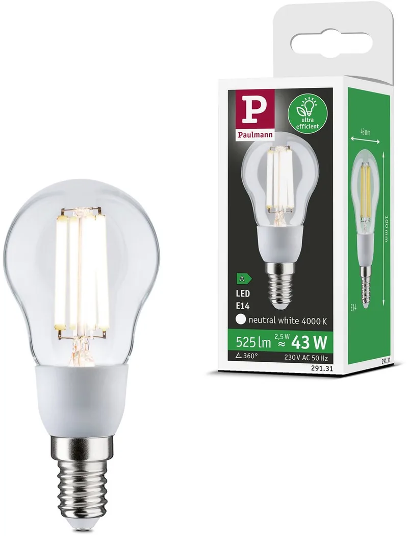 Paulmann 29130 LED CEE A (A - G) E14 2.5 W blanc chaud (Ø x H) 45 mm x 100 mm 1 pc(s) de Paulmann – photo produit