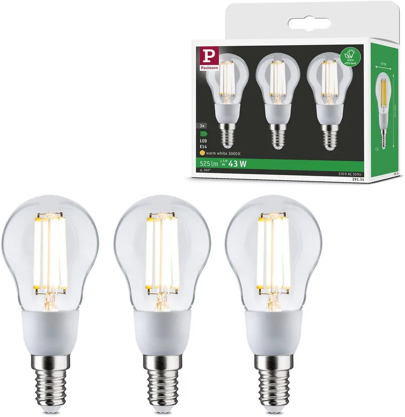 Paulmann 29134 LED CEE A (A - G) E14 2.5 W blanc chaud (Ø x H) 45 mm x 100 mm 3 pc(s) de Paulmann – photo produit