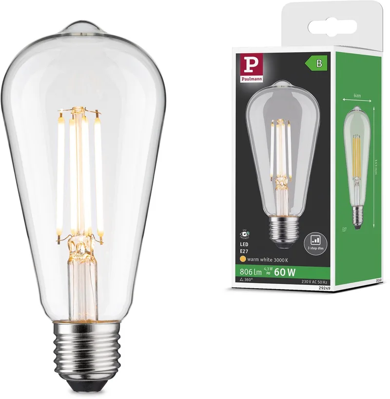 Efficient-Line Filament 230 V LED-kolf ST64 E27 806lm 4,3W 3000K dimbaar Helder van Paulmann – productfoto
