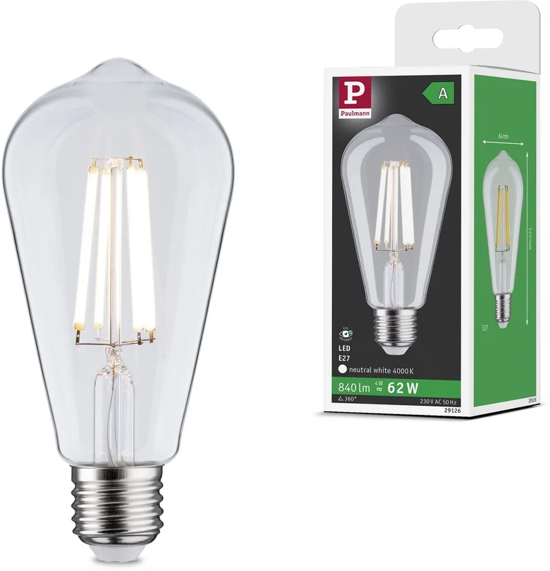 Paulmann 29126 LED CEE A (A - G) E27 4 W blanc neutre (Ø x H) 64 mm x 140 mm 1 pc(s) de Paulmann – photo produit