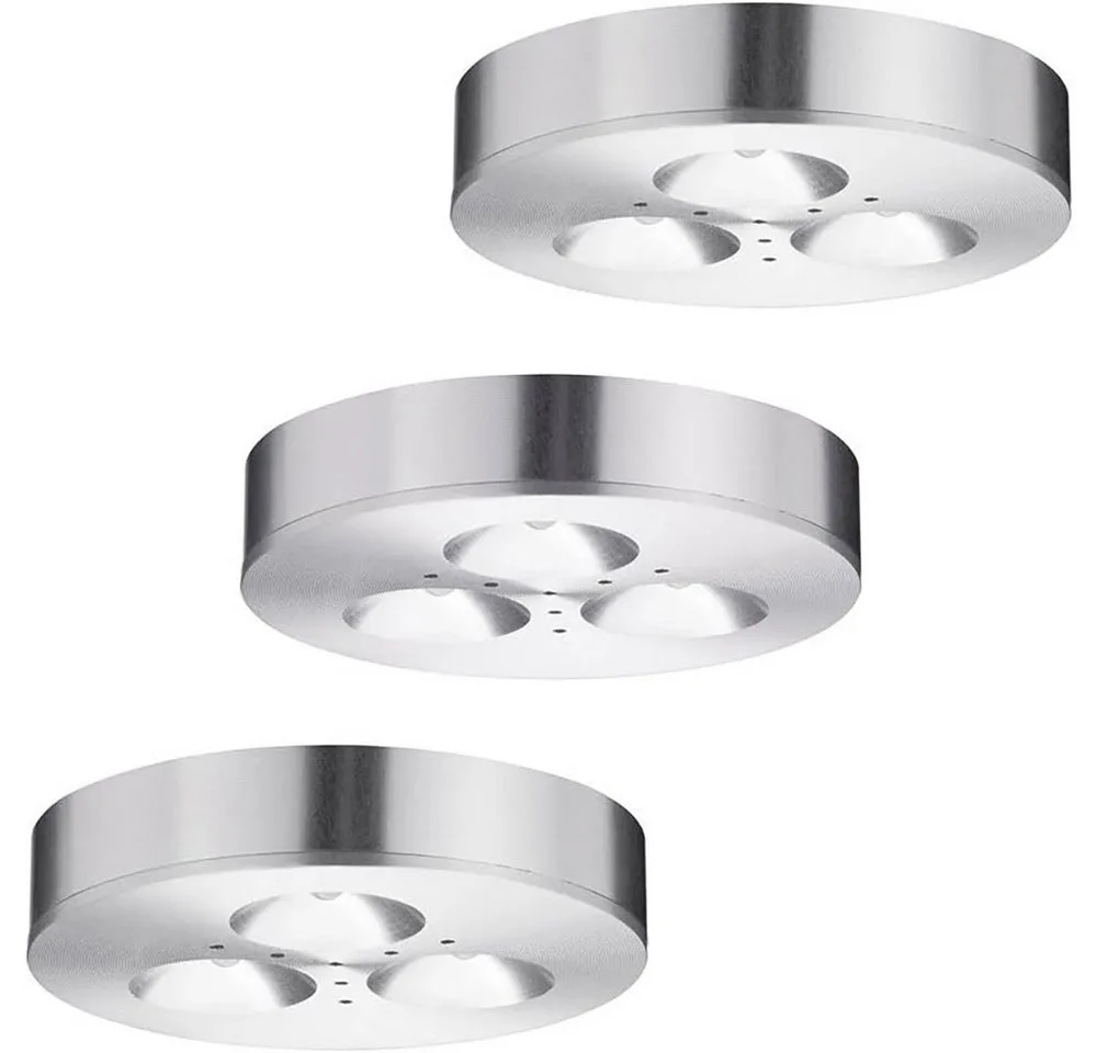 Einbauleuchte, LED-Leuchtmittel fest verbaut, Warmweiß, 3er Set LED Möbel Einbau Strahler Aufbau Decken Leuchten Alu gebürstet von Paulmann in Silber – Produktfoto