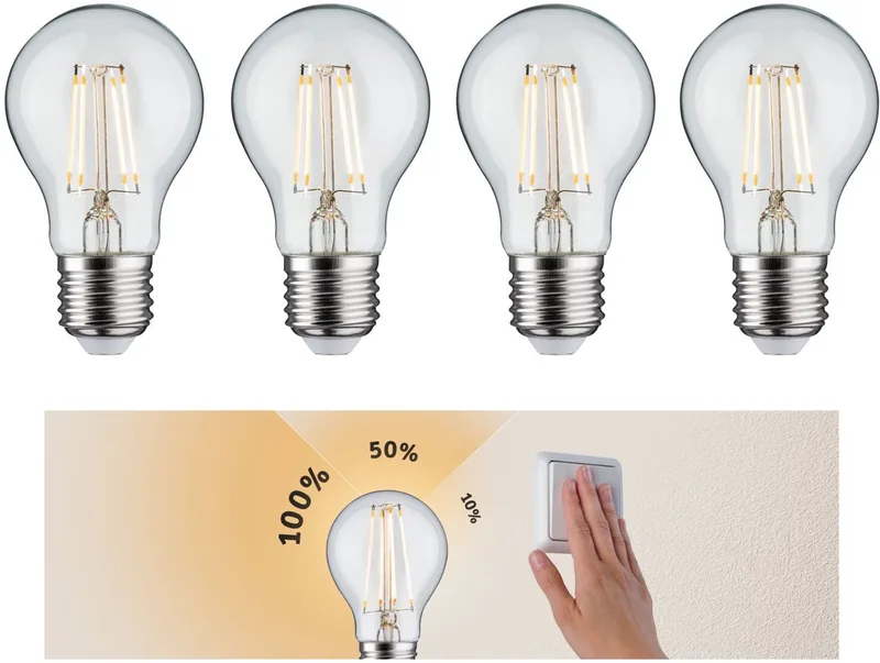 Filament 230 V 3-Step-Dim LED-gloeilamp E27 4x470lm 4x5W 2700K dimbaar Helder von Paulmann – Produktfoto