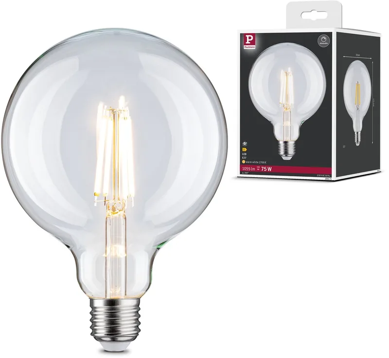 Filament 230 V LED Globe G125 E27 1055lm 9W 2700K dimbaar Helder fra Paulmann – produktbillede