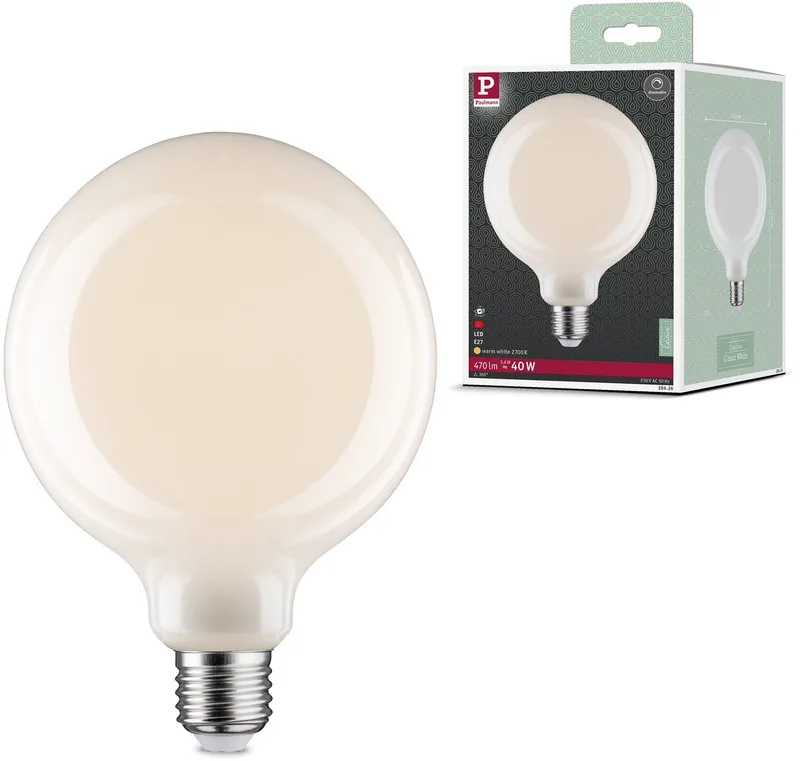 Filament 230 V LED Globe G125 E27 470lm 5,6W 2700K dimbaar Opaal van Paulmann – productfoto
