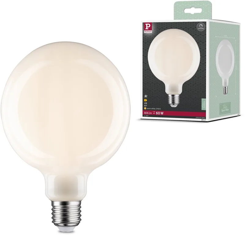 Filament 230 V LED Globe G125 E27 806lm 7W 2700K dimbaar Opaal de Paulmann – photo produit